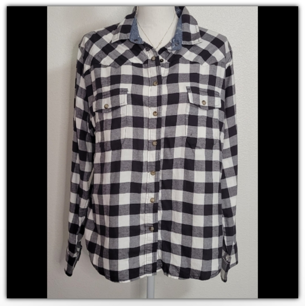 Jachs Girlfriend Comfort Stretch plaid top size large